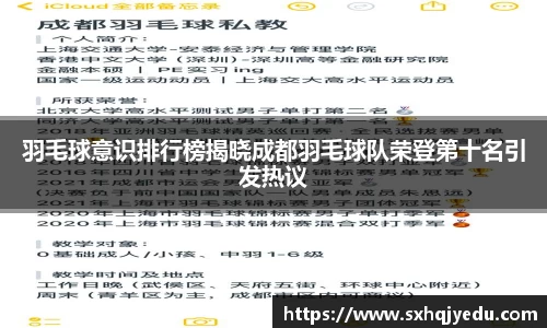 羽毛球意识排行榜揭晓成都羽毛球队荣登第十名引发热议